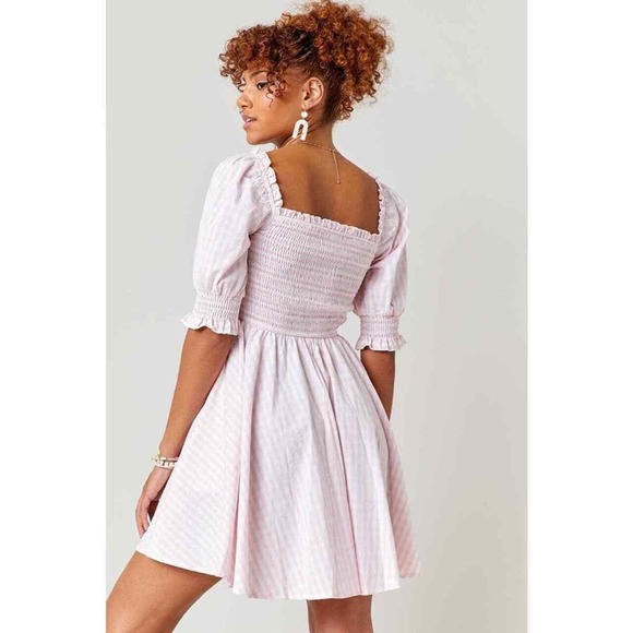 Hill House Athena Nap Dress Pink Gingham Mini Square Neck Babydoll Cotton - Picture 2 of 7